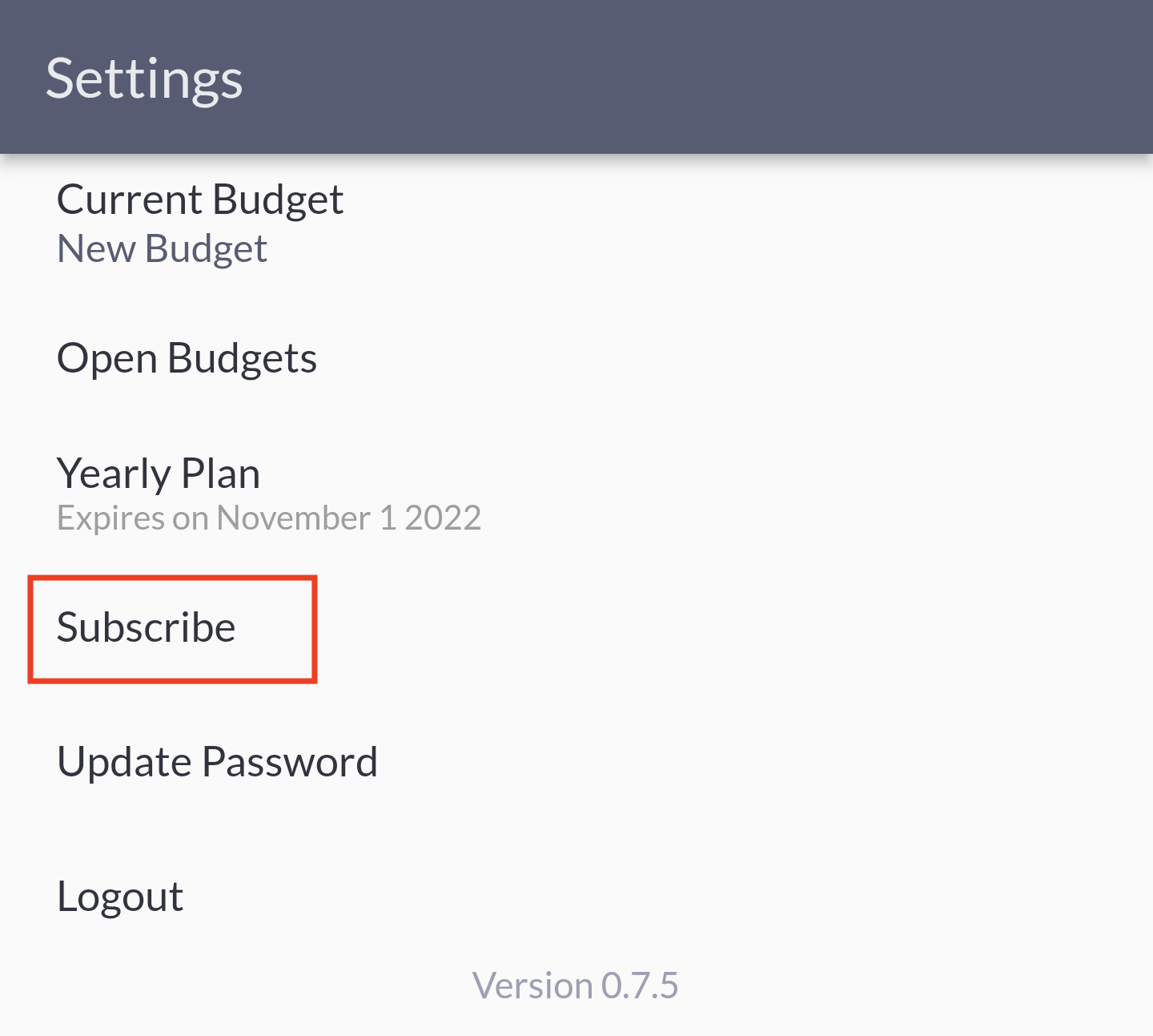 Manage subscription