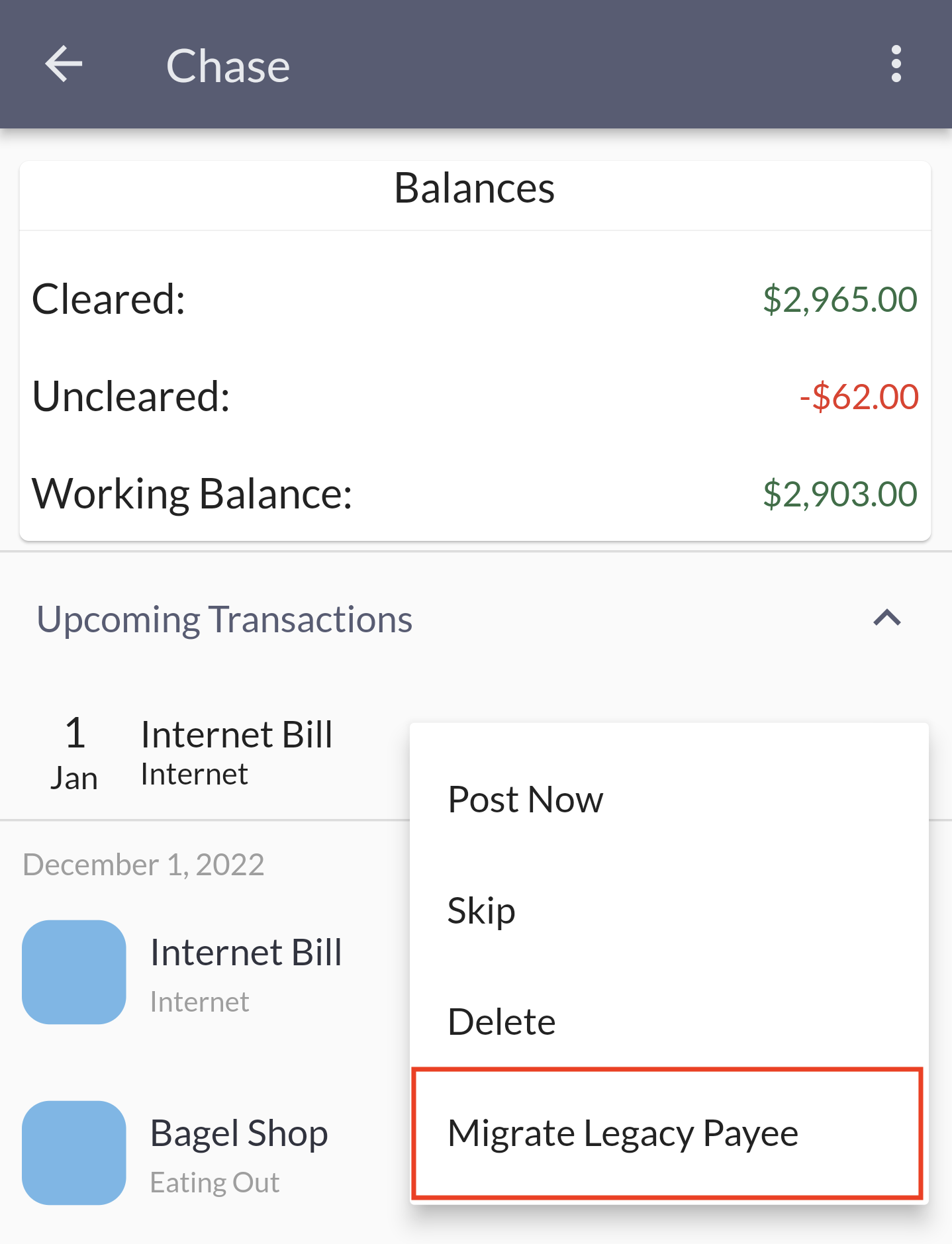 Transaction form payee bottom sheet